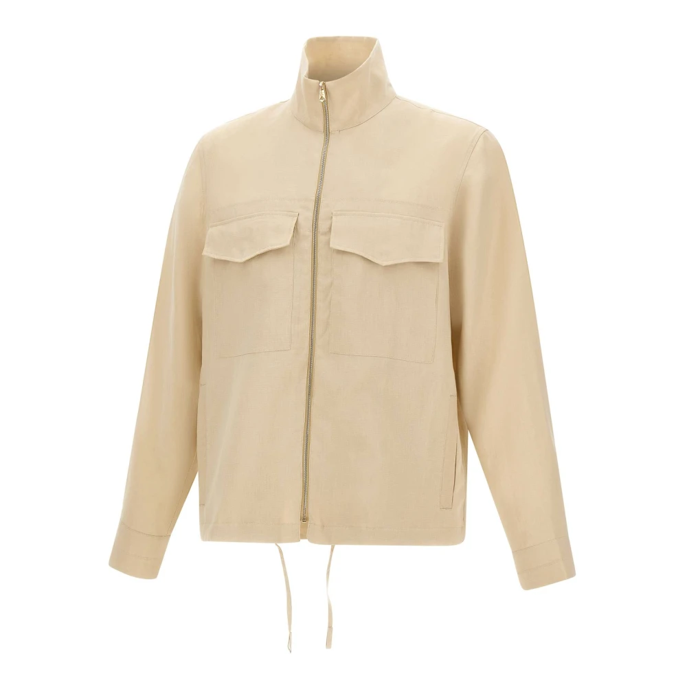 Paul Smith Herr Beige Jackor M, Linne, Linen Patch-Pocket Drawstring Jacket
