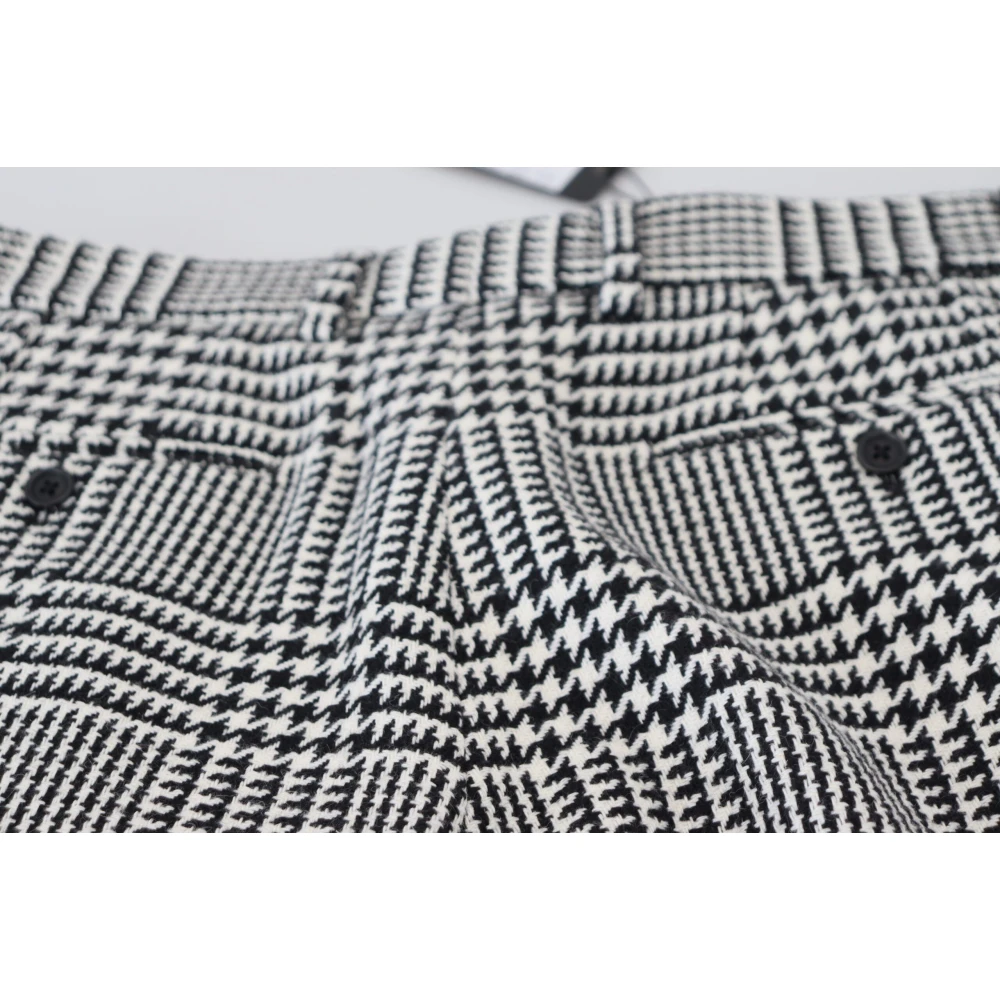 Dolce & Gabbana Grijze Geruite Hoge Taille Wijde Pijp Alpaca Broek Gray Dames