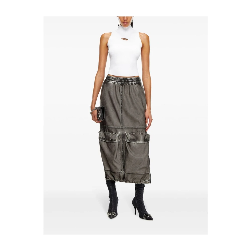 Diesel Witte Geribbelde Gebreide Top met Hoge Hals White Dames