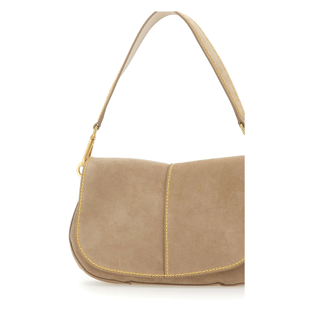 Gianni Chiarini Zand Suede Ronde Tas met Geel Borduurwerk Beige Dames