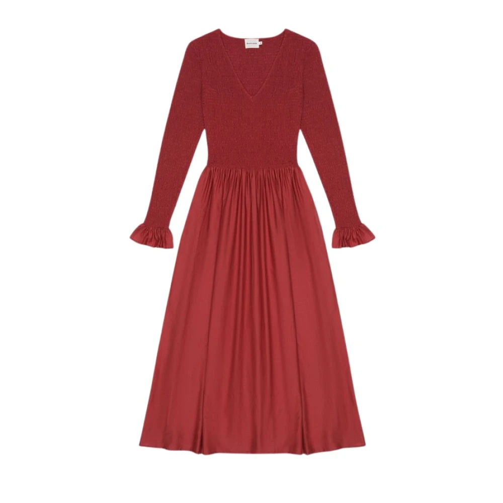 The New Society Ruby Dusk Lange V-hals Jurk Red Dames