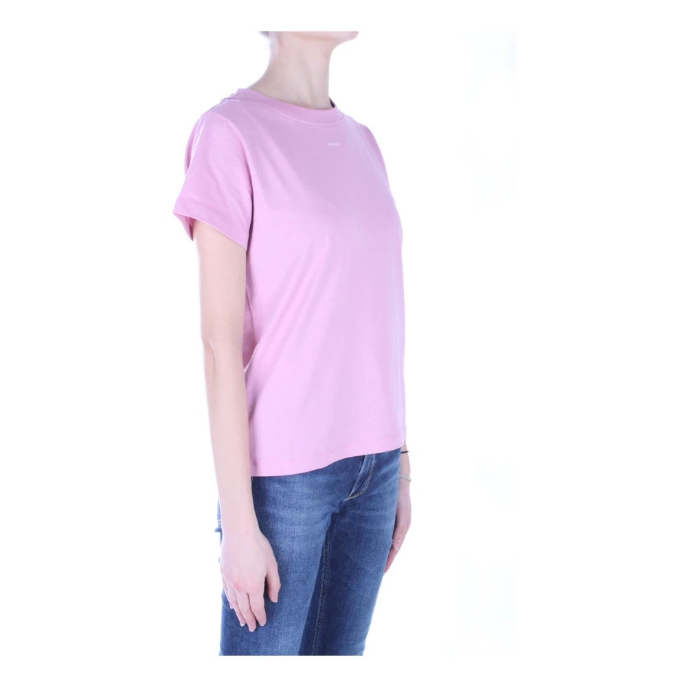 pinko Logo Front T-shirt in Roze Katoen Pink Dames