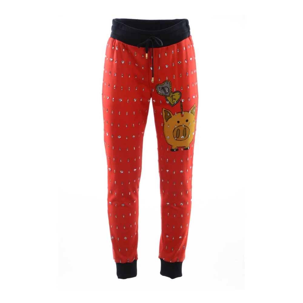 Dolce & Gabbana Men's Red Jeweled Piggy Bank Sweatpants