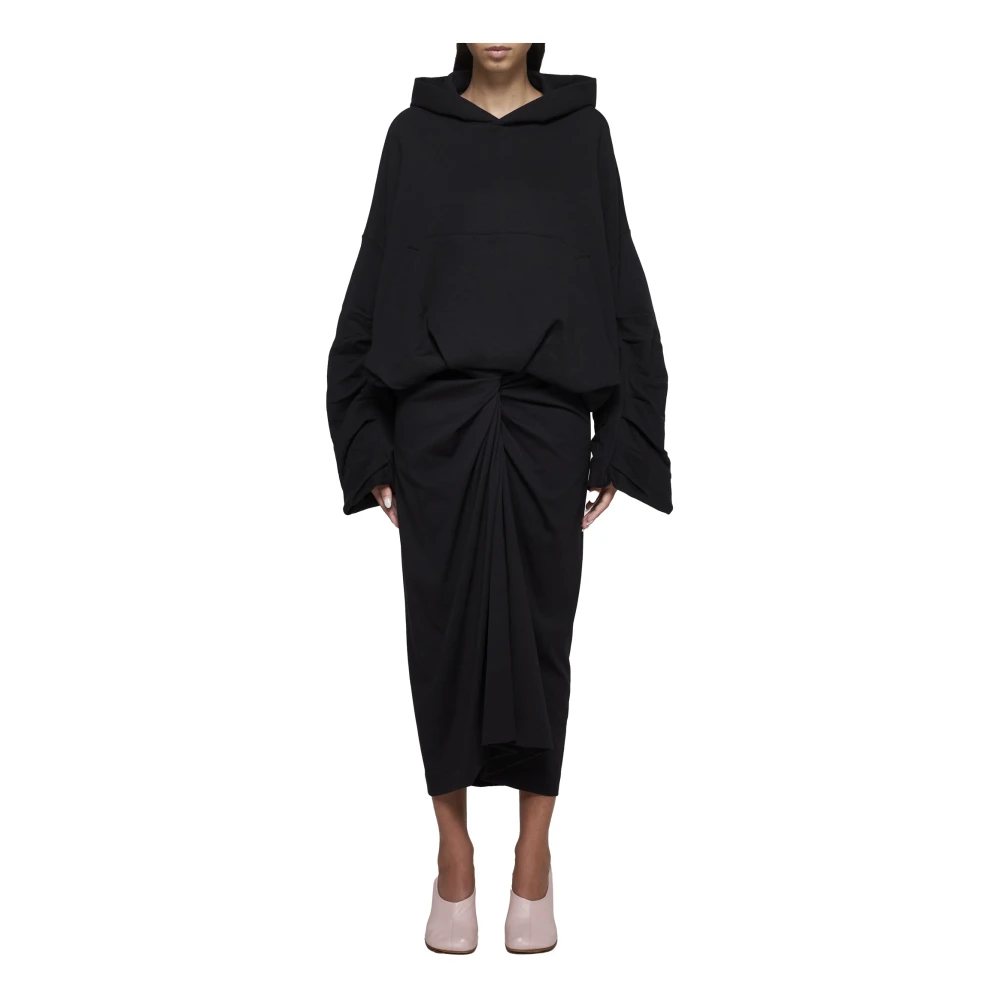 Dries Van Noten Zwarte Sarong-Stijl Gedrapeerde Rok Black Dames
