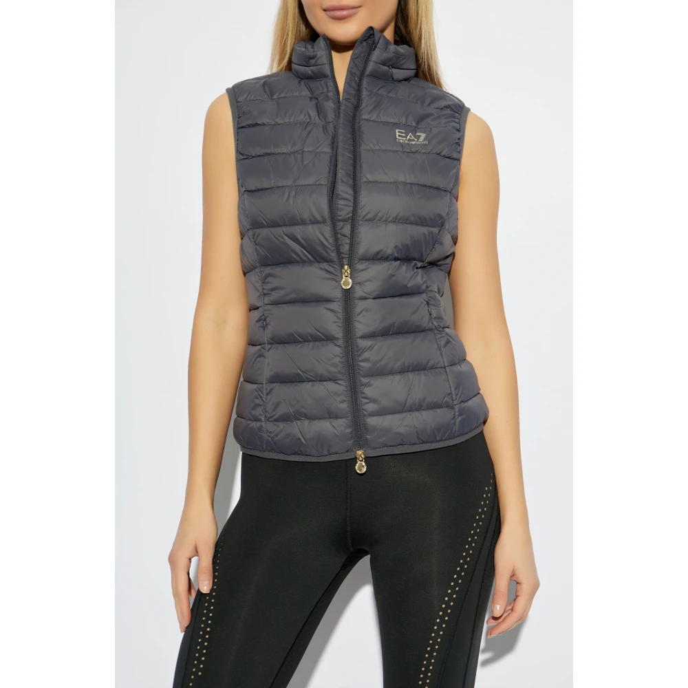 Emporio Armani EA7 Gewatteerd vest met capuchon Gray Dames