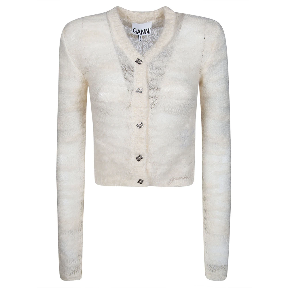 Ganni Boucle Cardigan Sweater White Dames