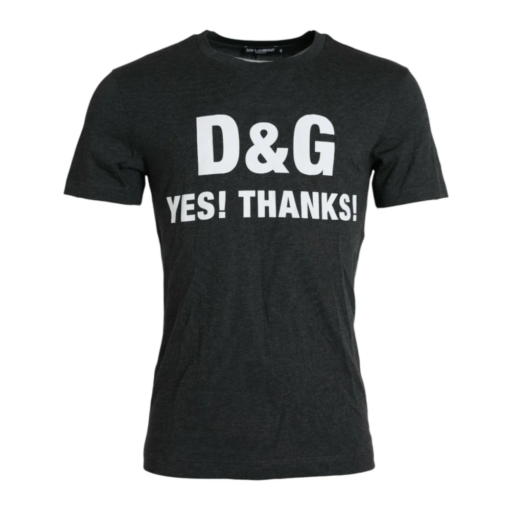 Dolce & Gabbana Men's Grey Logo Print Crewneck T-Shirt