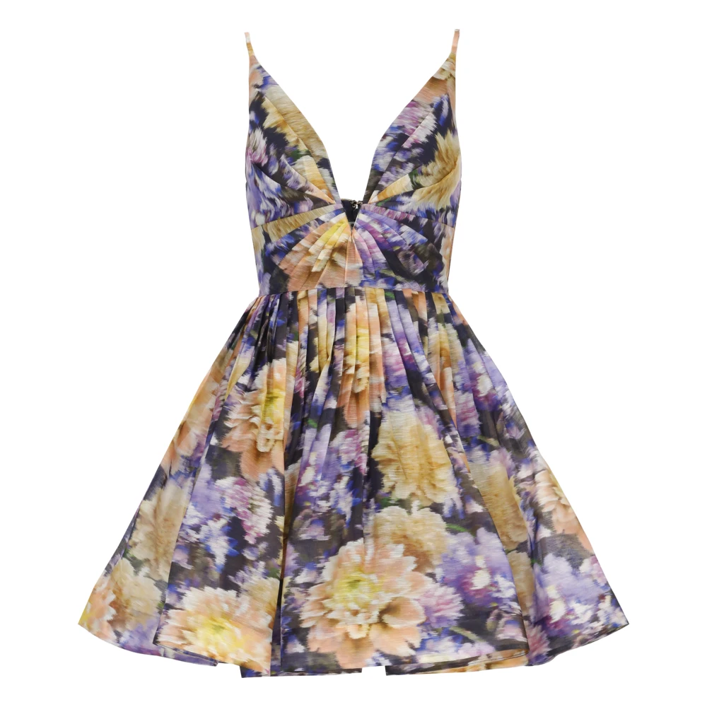 Zimmermann Women's Multicolor Short Dresses, M, Floral V-Neck Dress