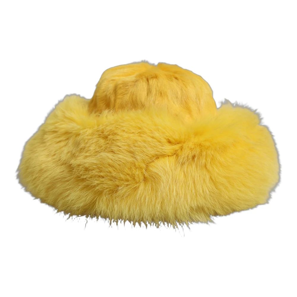 Dolce & Gabbana Yellow Fox Fur Womens Bucket Capello Hat - 56 cm|XS - Image 2