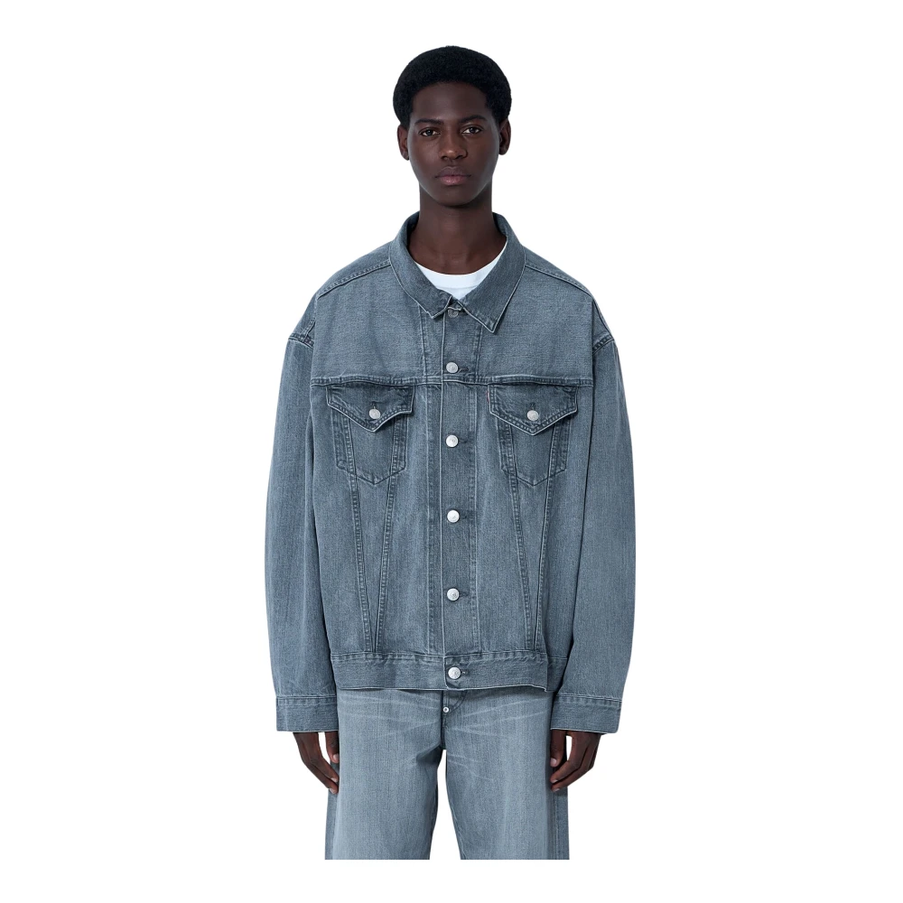 Junya Watanabe Gray Panel Denim Jacket With Classic Collar - Male - Denim Jackets - L - Jackets