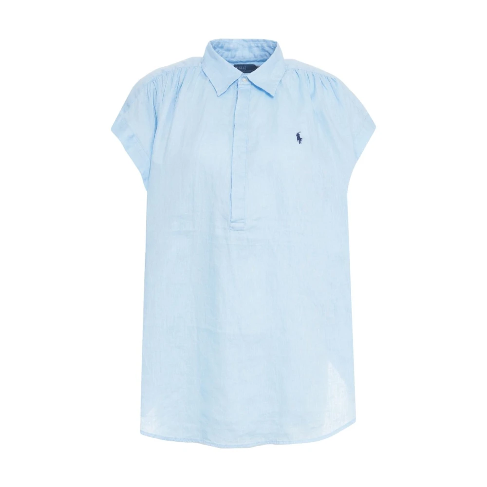 Polo Ralph Lauren Blå Linne Popover Skjorta Blue, Dam