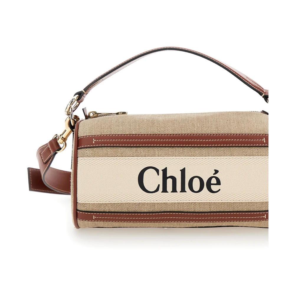 Chloé Bruin Beige Crossbody Tas Canvas Leer Beige Dames