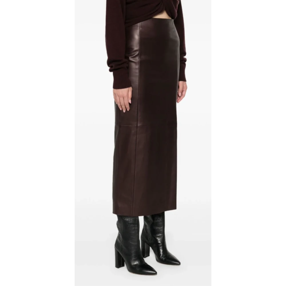 Kiton Bruine leren midi-rok Brown Dames
