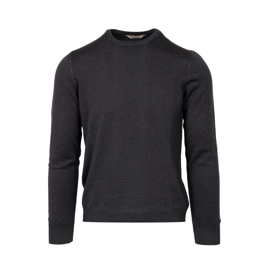 Gran Sasso Italiaanse wollen trui met ribgebreide ronde hals Black Heren