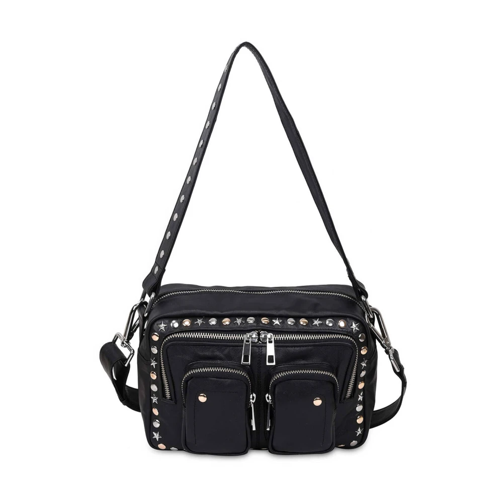 Núnoo Stijlvolle Zwarte Studs Schoudertas Black Dames