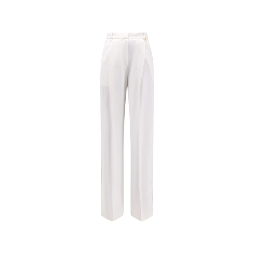 Elisabetta Franchi White Lightweight Crepe Trousers With Logo Charm - Female - Wide Trousers - L - Trousers