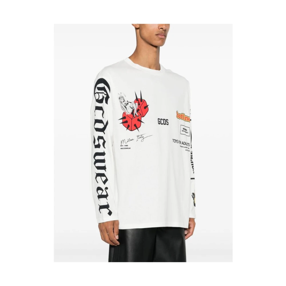 Gcds Katoenen Lichtgewicht Jersey Ronde Hals Sweater White Heren