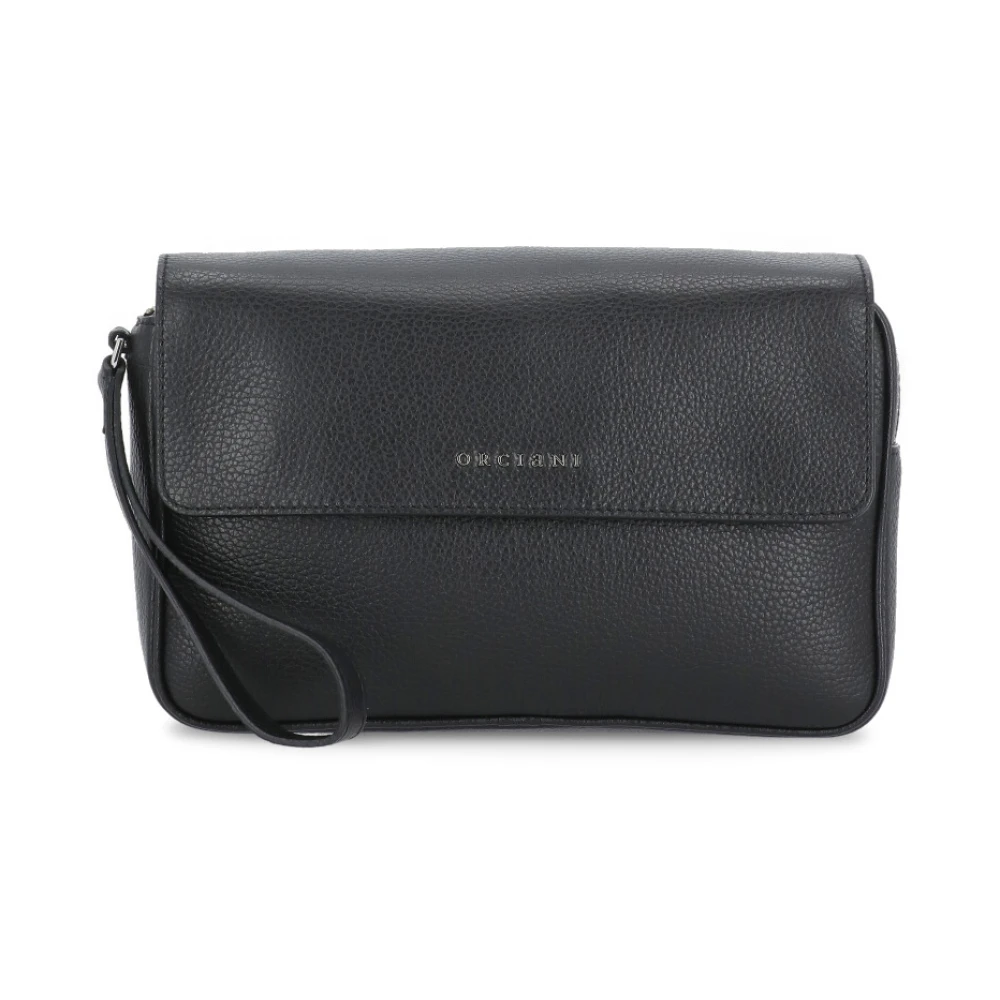 Orciani Zwarte leren Pochette met kaarthouders Black Heren