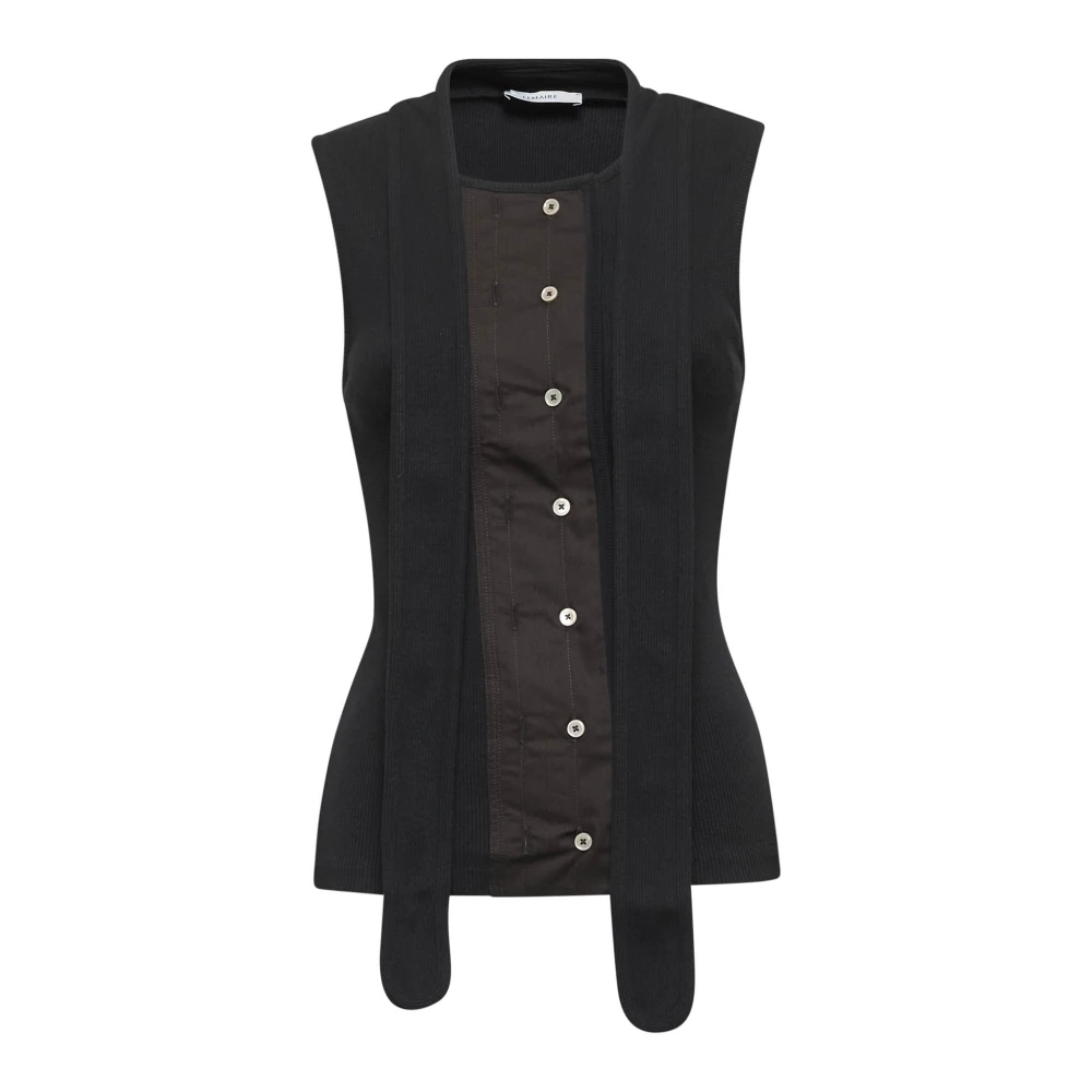 Lemaire Zwart Geribbeld Gebreid Lavallière Kraag Shirt Black Dames