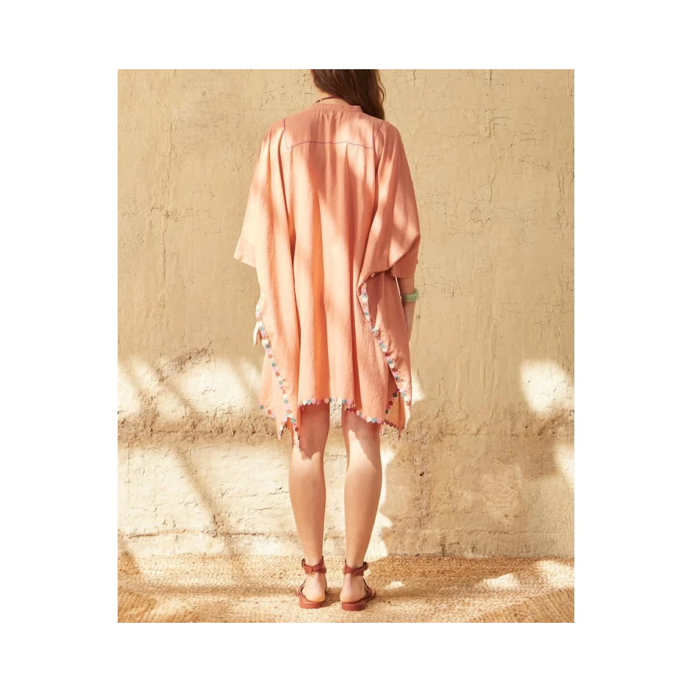 Mare Di Latte Geborduurde katoenen kimono met wijde mouwen Beige Dames