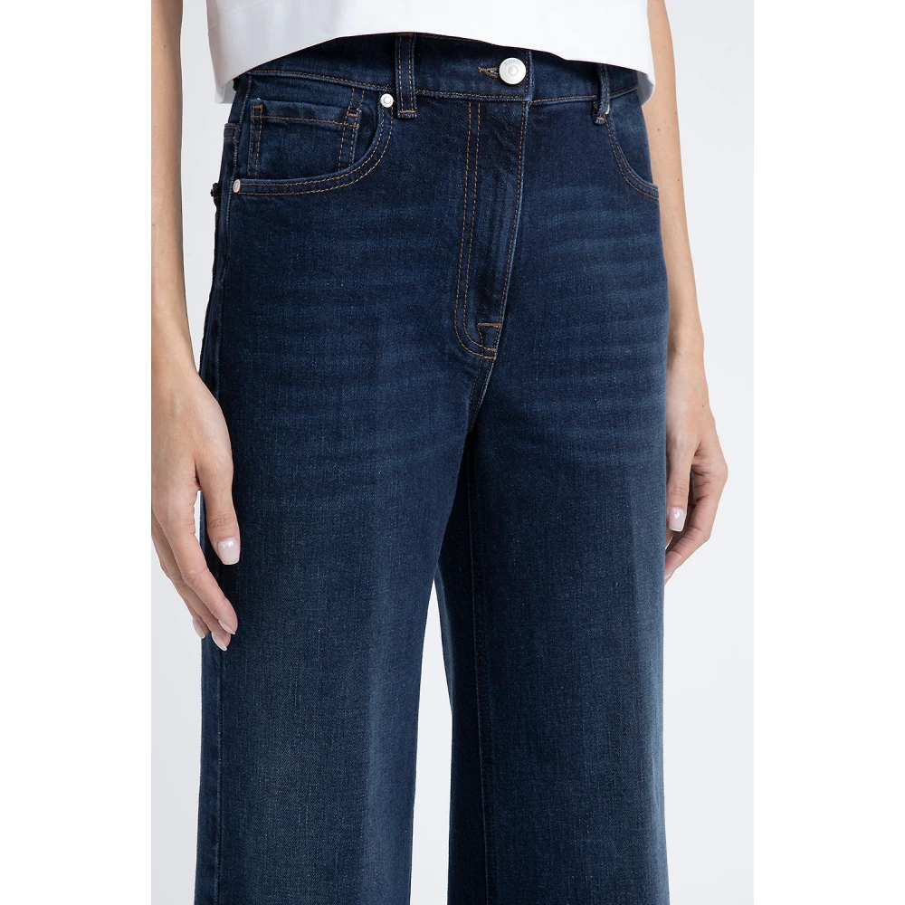 PESERICO Stretch denim katoenen palazzo broek Blue Dames