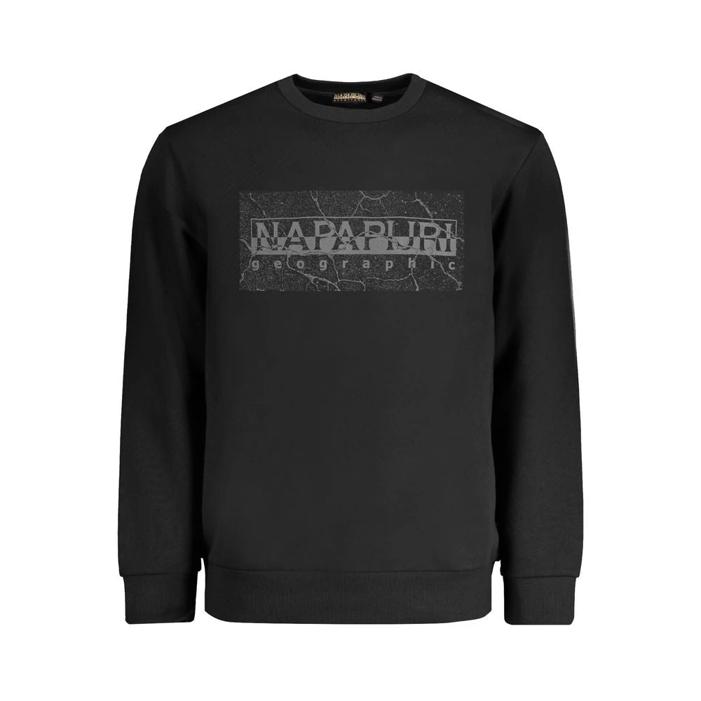 Napapijri Zwarte Katoenen Sweatshirt Losse Pasvorm Ronde Hals Print Logo Black Heren