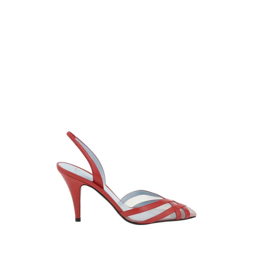 Valentino Garavani Women's Red Pumps,, Elegant Leather Slingback Pumps With Crossed Details Size 4