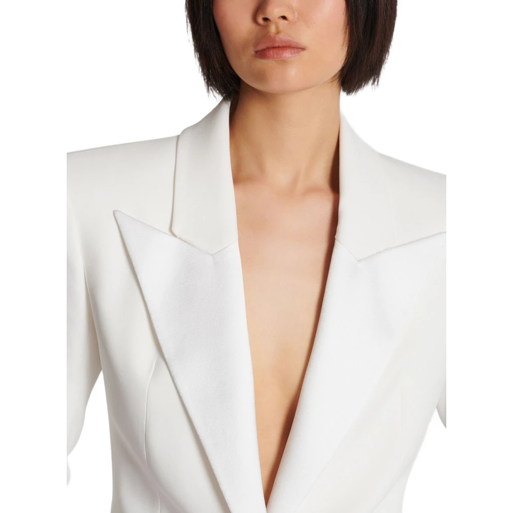 Balmain Enknoop Crepe en Satijnen Jas White Dames