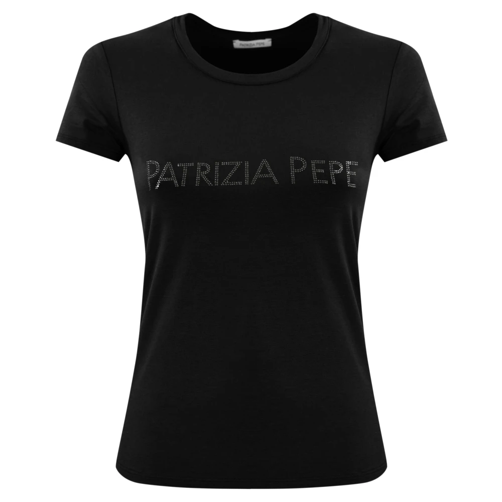 PATRIZIA PEPE Zwart Logo T-shirt met Strass Black Dames