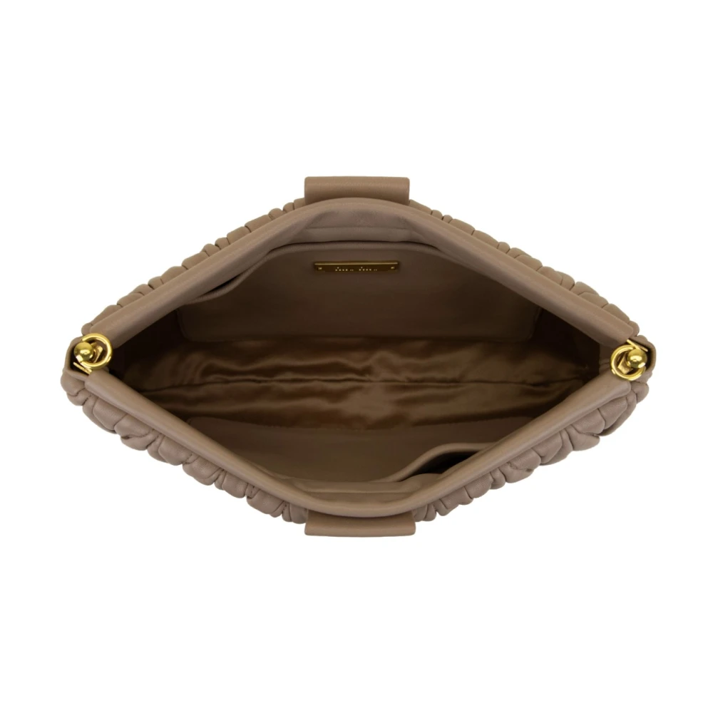 Miu Leren Schoudertas Magnetische Knoop Beige Dames