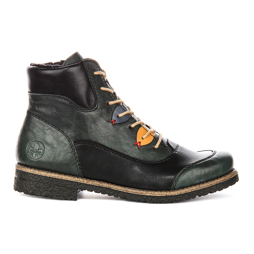Rieker Women's Green Fur Lined Lace-Up Zip Boot