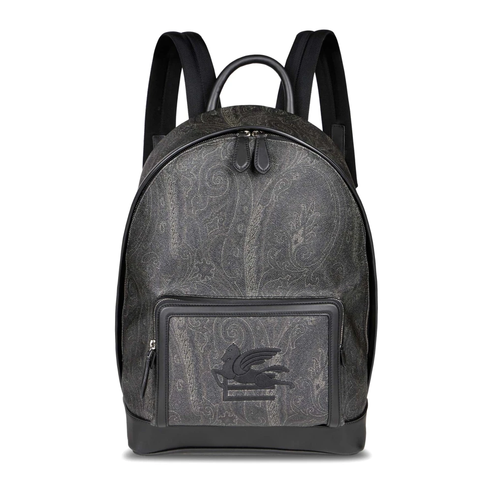 ETRO Zwarte Jacquard Rugzak met Leren Details Black Heren