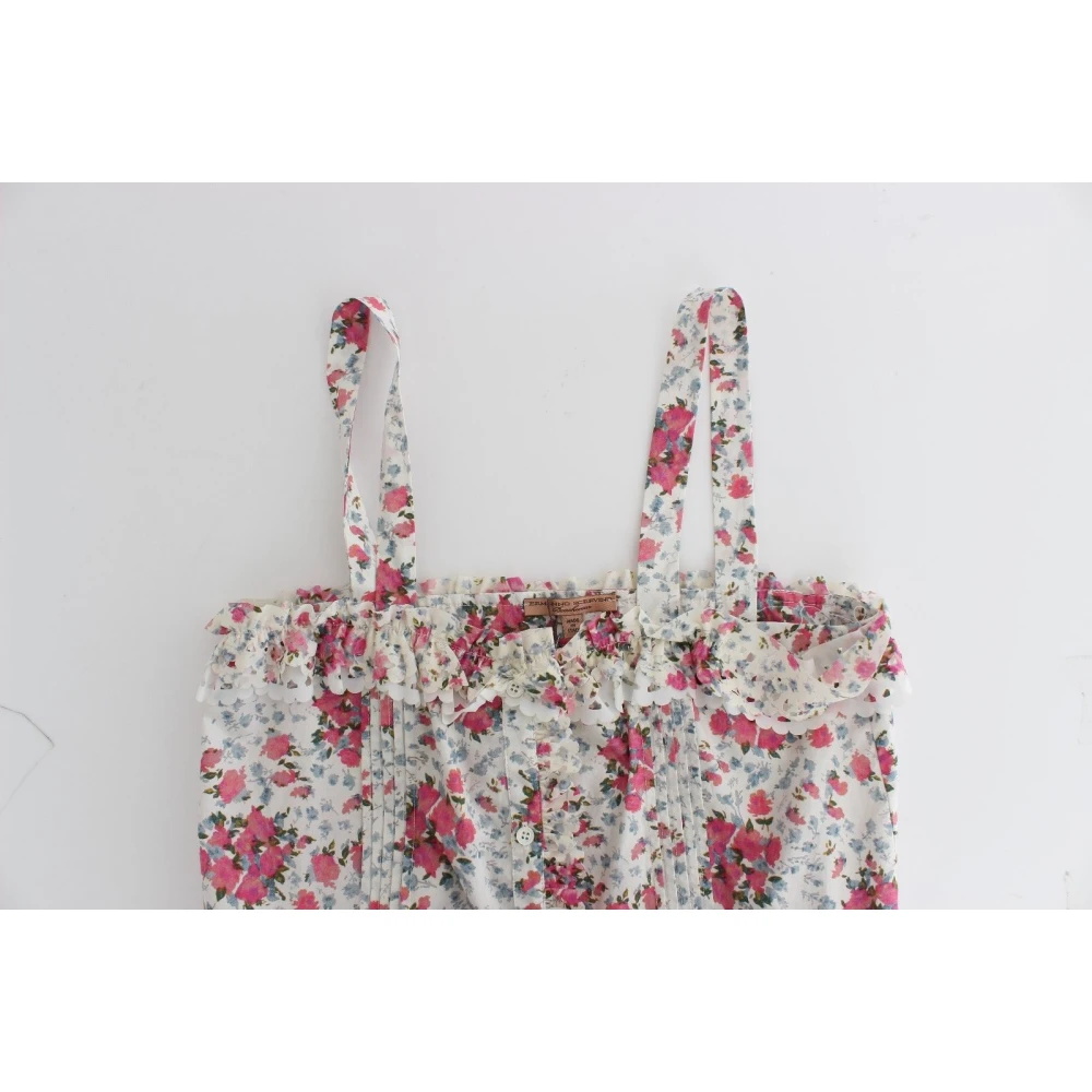 Ermanno Scervino Roze Bloemen Strand Mini Jurk White Dames