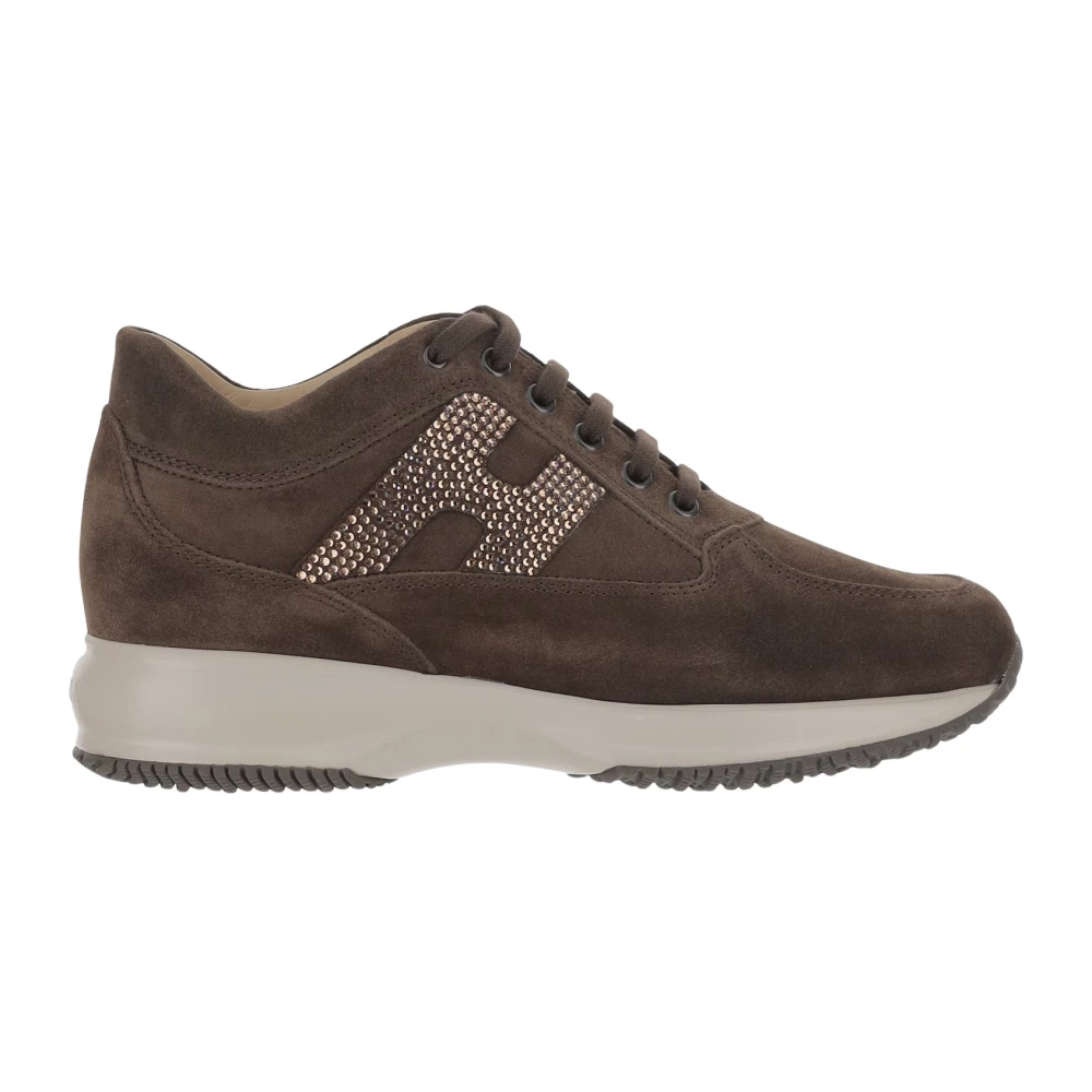 Hogan Leren Veterschoenen met Strass Dames Schoenen Bruin