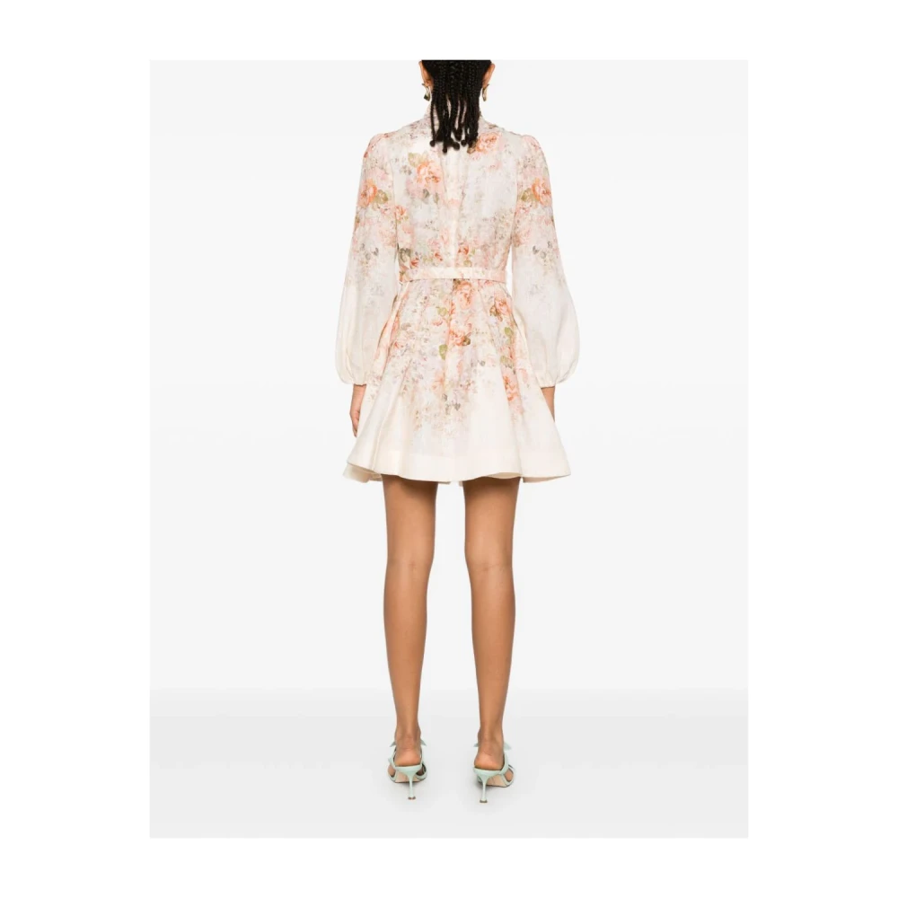 Zimmermann Roze Linnen Jurk met Blouson Mouwen Pink Dames