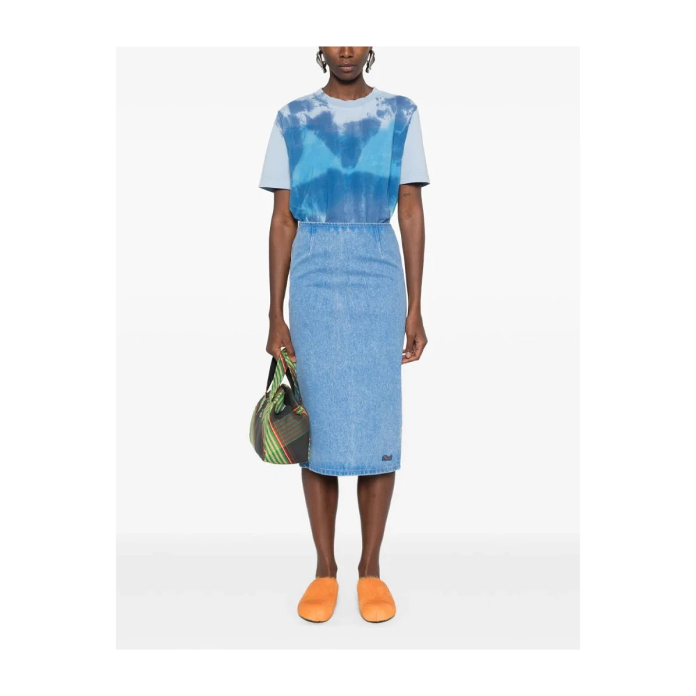 Marni Blauwe Denim Pencil Rok met Logopatch Blue Dames