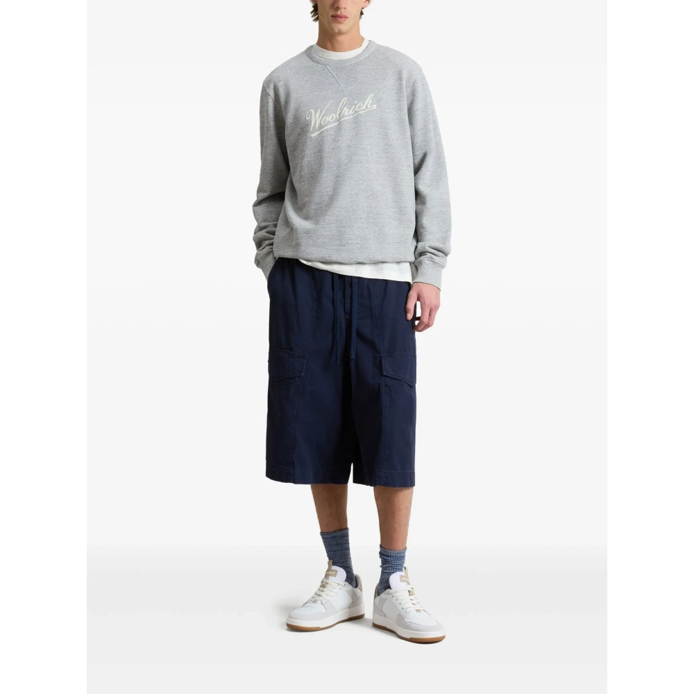Woolrich Grijze Geribbelde Trui met Bedrukt Logo Gray Heren