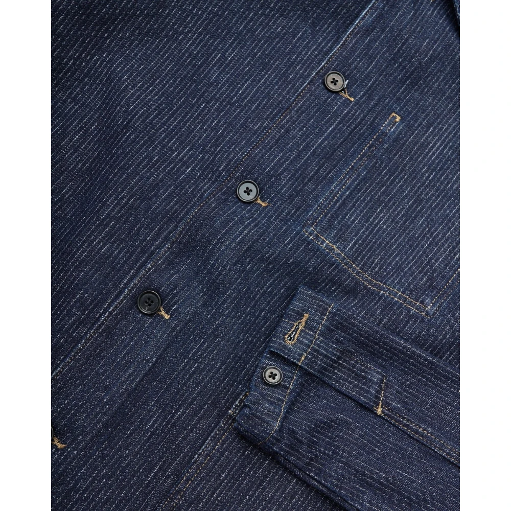 Les Deux Denim Stripe Overshirt 2.0 Dark Navy Blue Heren