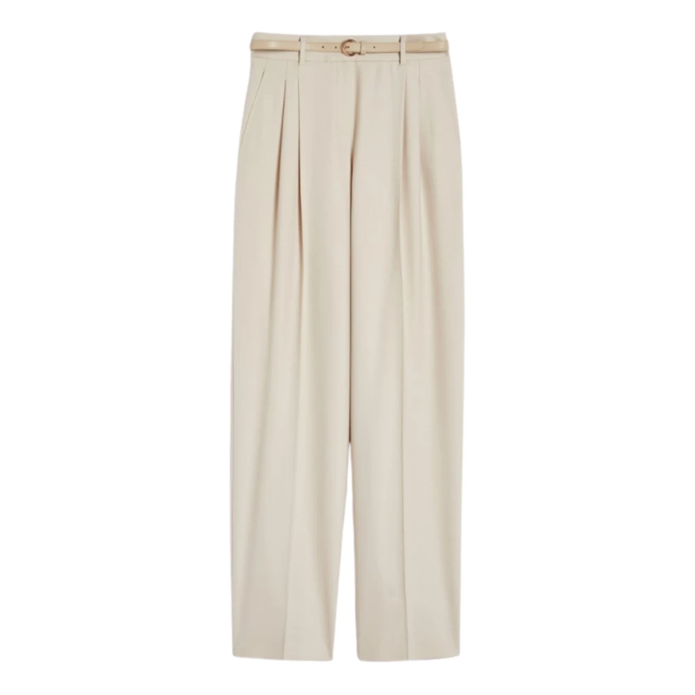 Max Mara Studio Beige Wide Trousers - Female - Wide Trousers - Xs - Trousers