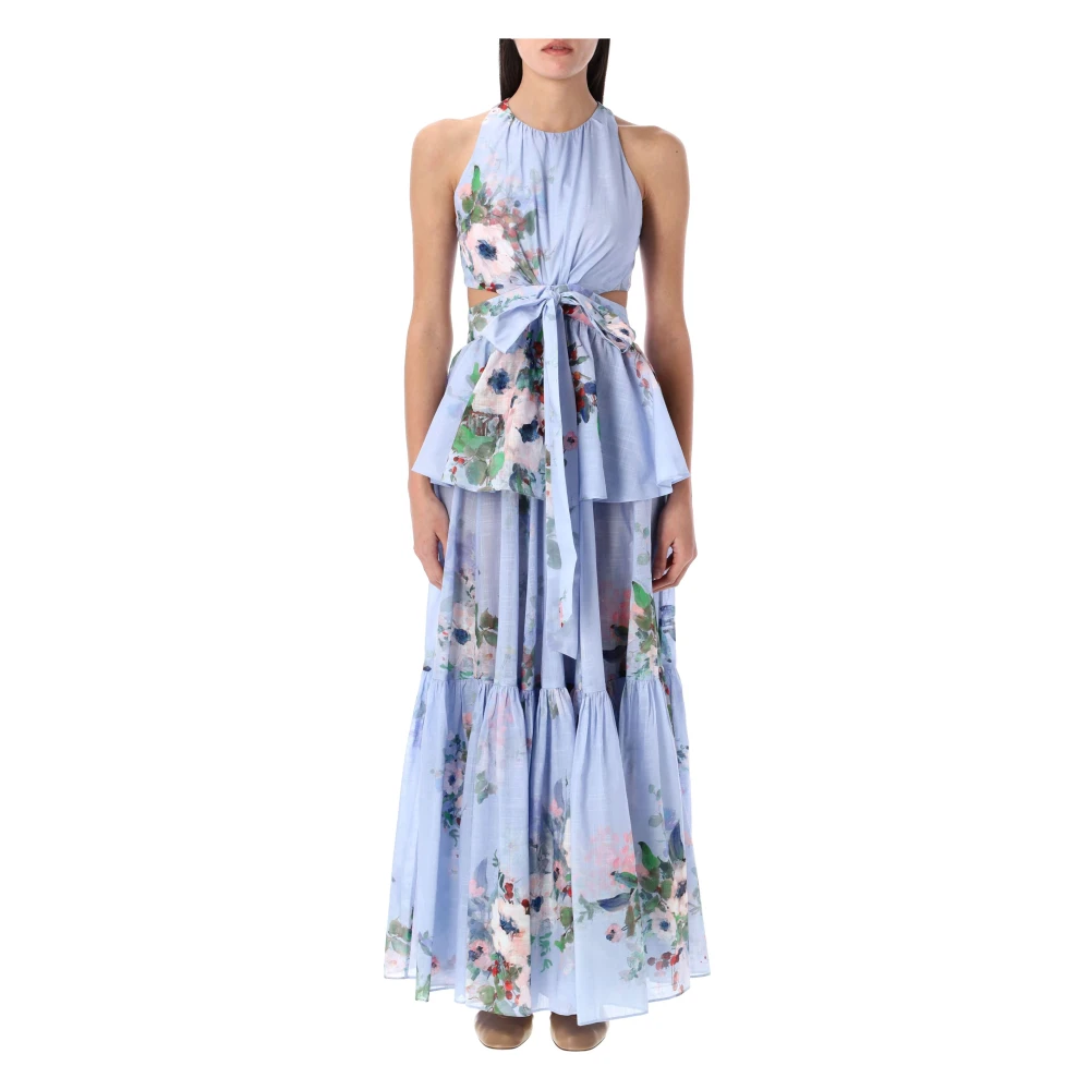 Zimmermann Blauwe Bloemen Draperen Strik Jurk Multicolor Dames