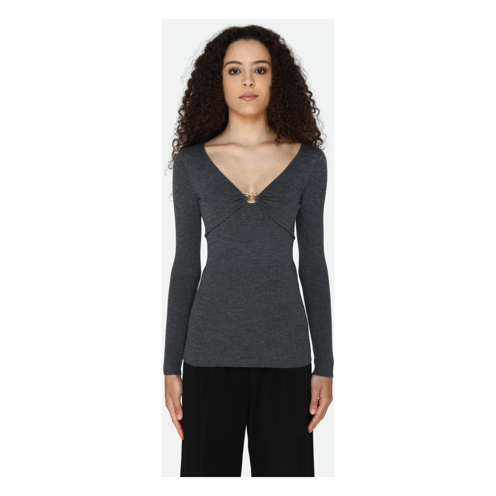 pinko Grijze V-hals Ribtrui Gray Dames