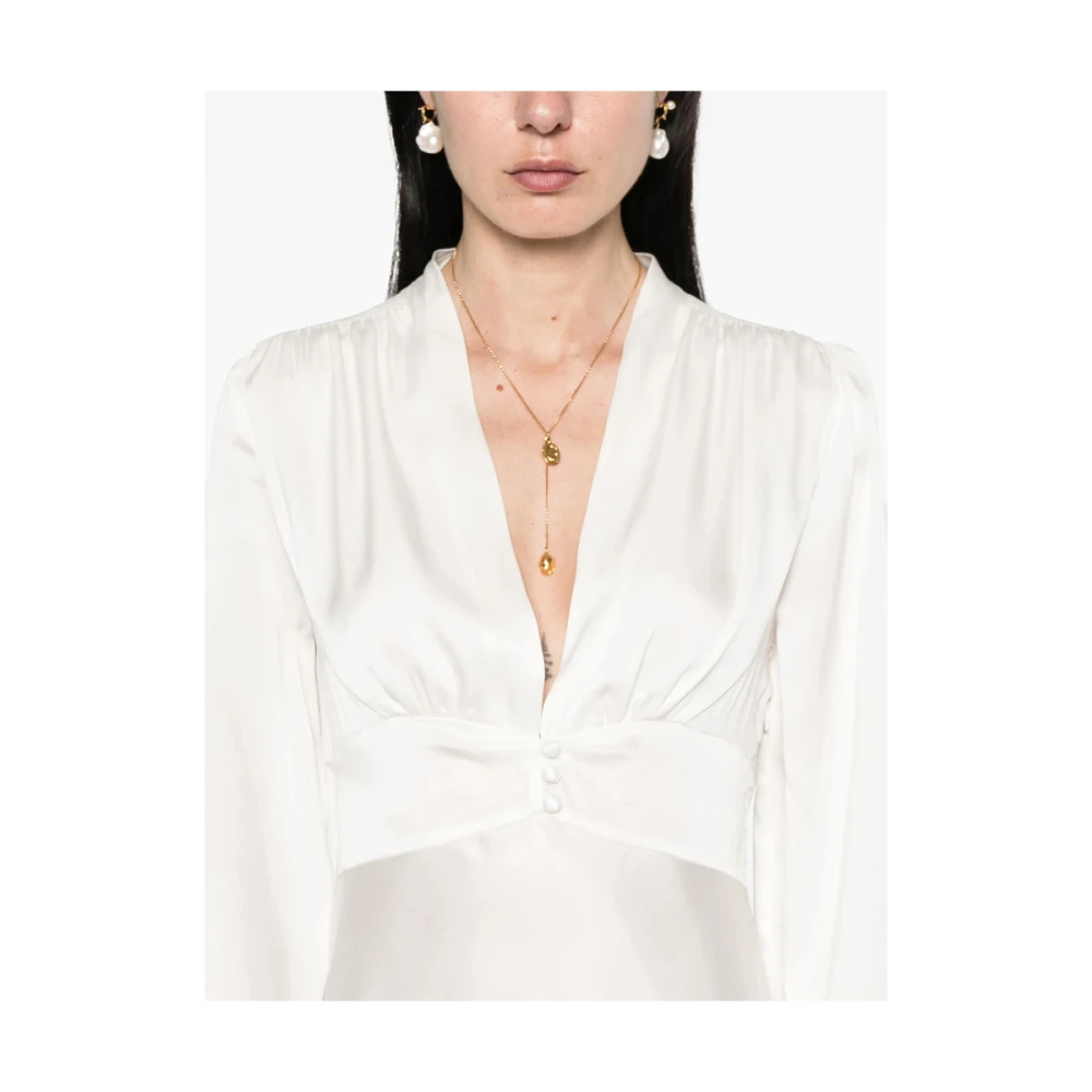 Rixo Witte V-hals Jurk met Geknoopte Manchetten White Dames