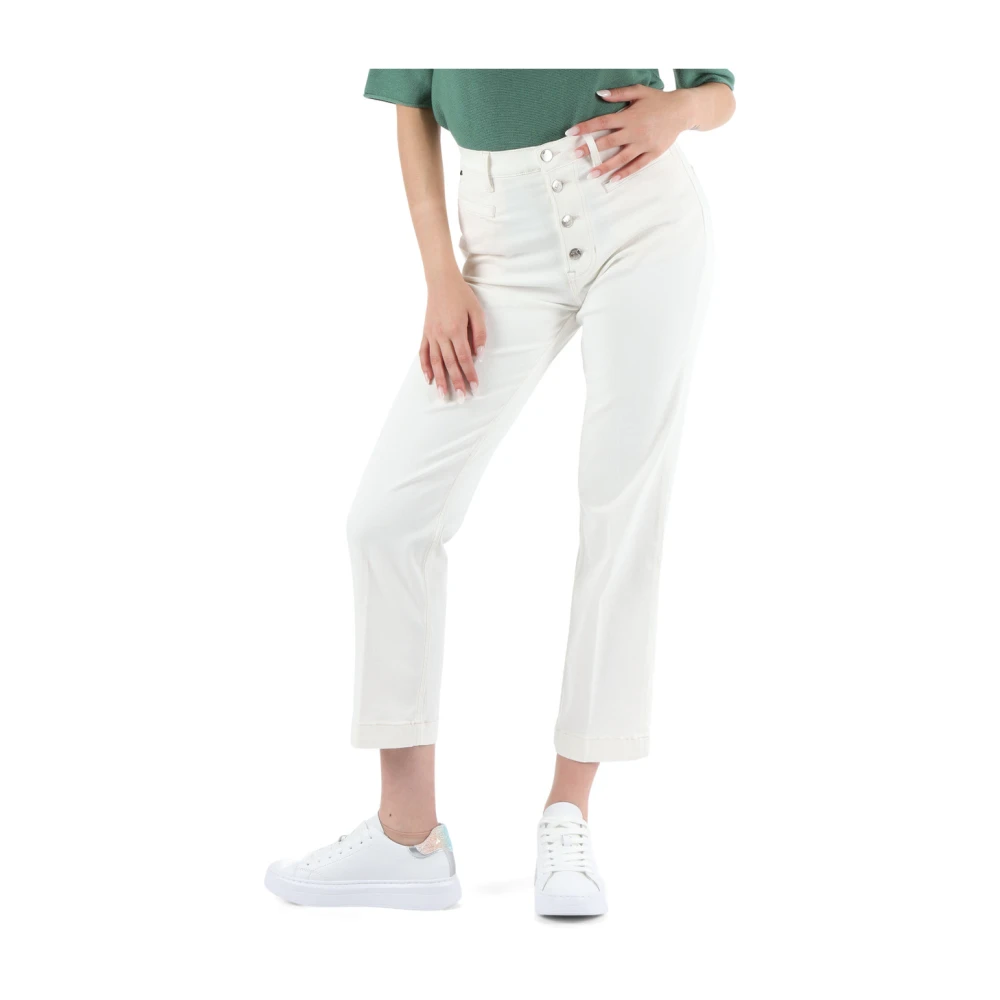 Boss Straight Fit Jeans met Logo Patch White Dames