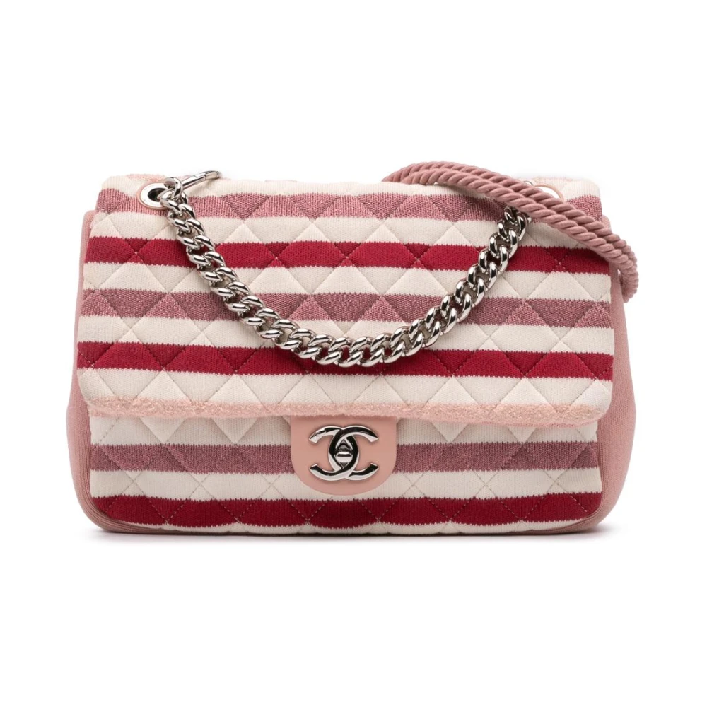 Chanel Vintage Women's Pink Pre-Owned Striped Quilted Messenger Bag