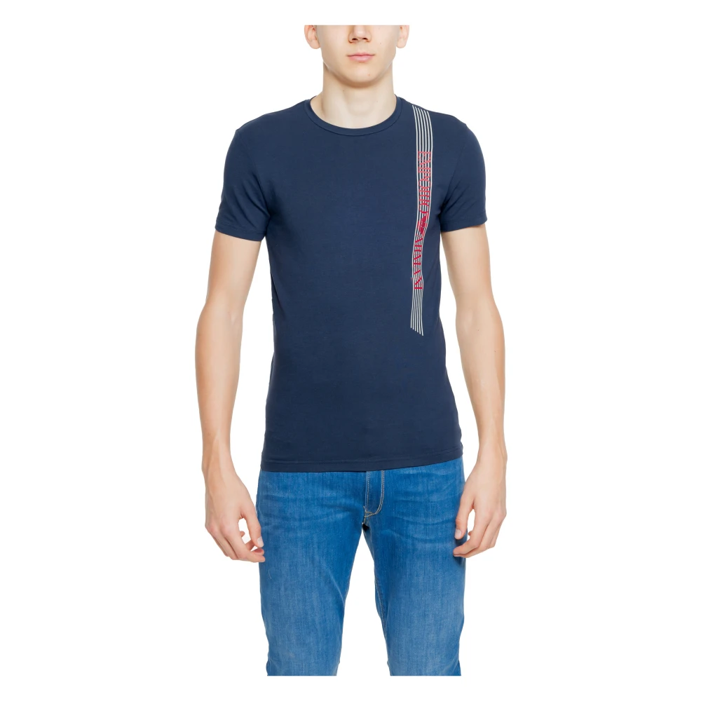 Emporio Armani Blauw Bedrukt T-shirt voor Mannen Blue Heren