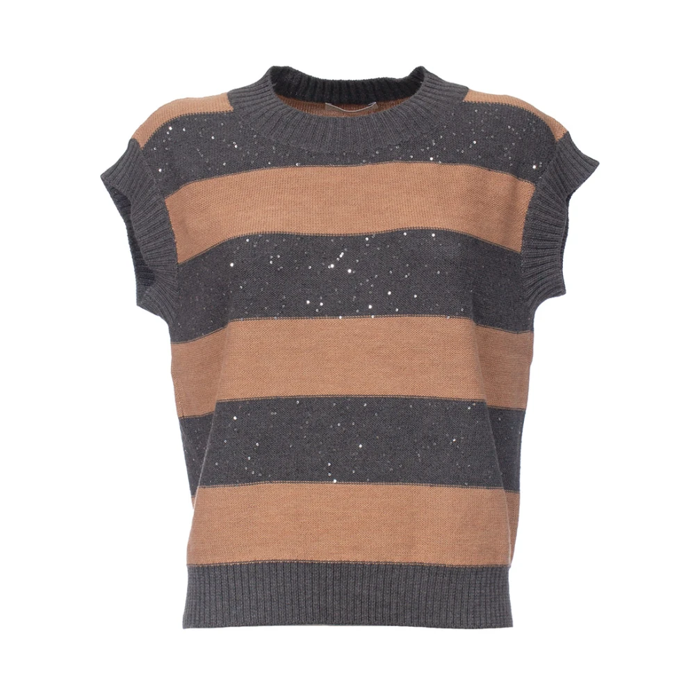 Le Tricot Perugia Gestreepte wollen vest Brown Dames