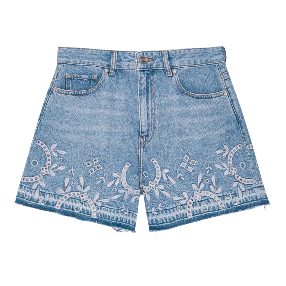 Ganni Women's Blue Broderie Anglaise Denim Shorts