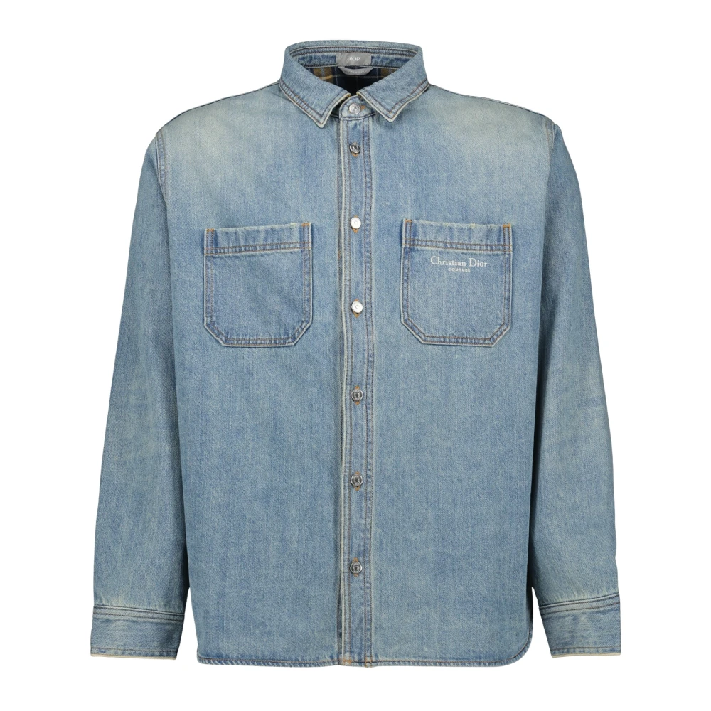 Dior Herr Blå Skjortor M, Denim, Klassisk Broderad Denimjacka Vår-Sommar 2025