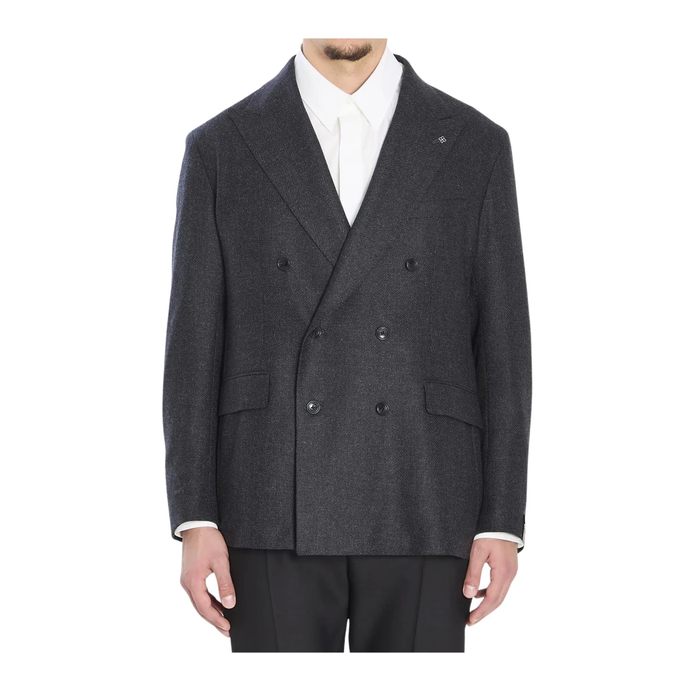 Tagliatore Gray Blazers, Male, M, Double-Breasted Textured Blazer