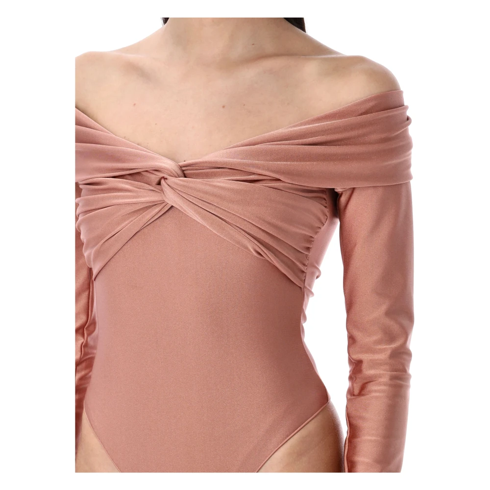 Andamane Off-shoulder gedrapeerd knoop bodysuit Pink Dames